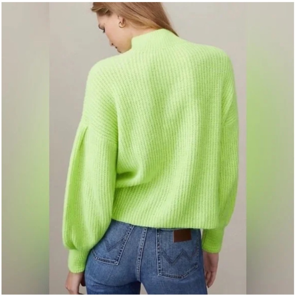 C9‎ Maeve Betty Puff-Sleeved Neon Lime Green Chunky Mock Neck Sweater Size M